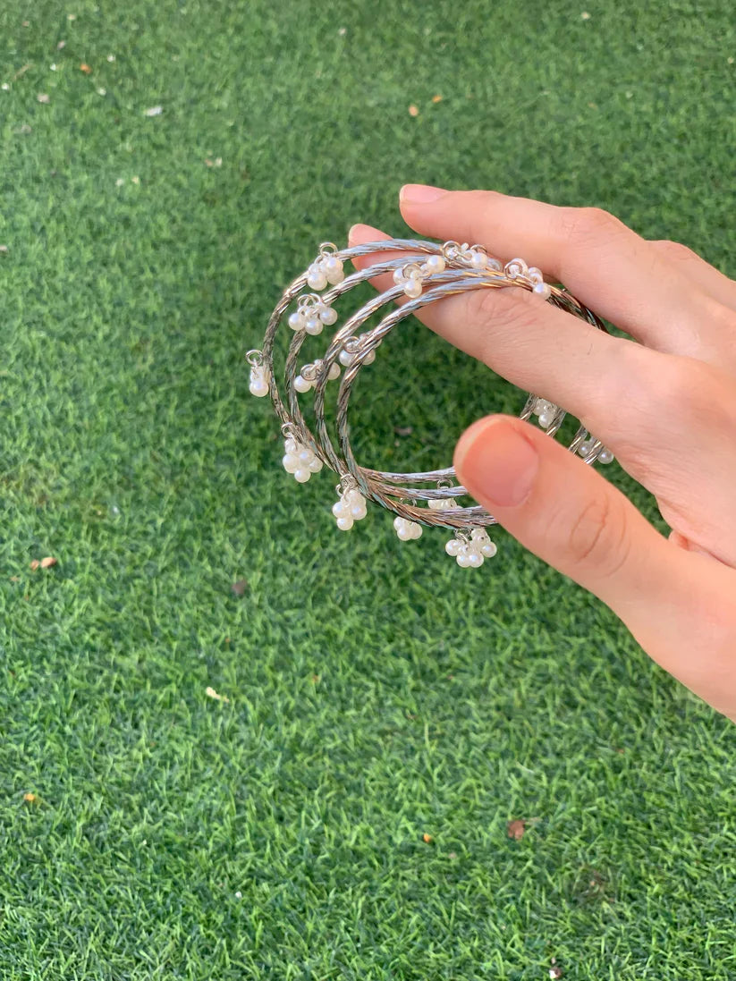 Silver Pearl Beaded Bangles